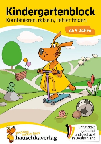 Buchcover und Innenansicht für das Buch: Kindergartenblock ab 4 Jahre - Kombinieren, rätseln, Fehler finden