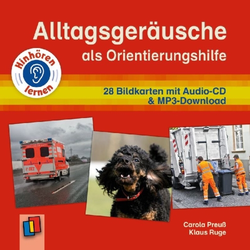 Buchcover und Innenansicht für das Buch: Alltagsgeräusche als Orientierungshilfe