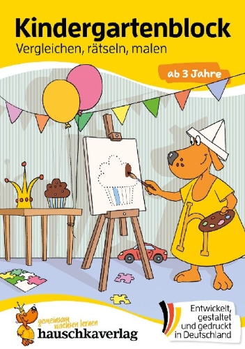 Buchcover und Innenansicht für das Buch: Kindergartenblock ab 3 Jahre - Vergleichen, rätseln und malen
