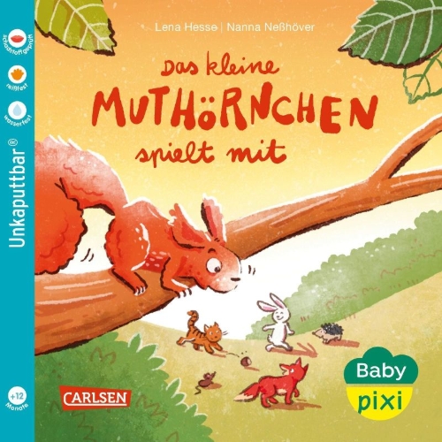 Buchcover und Innenansicht für das Buch: Baby Pixi (unkaputtbar) 177: Das kleine Muthörnchen spielt mit