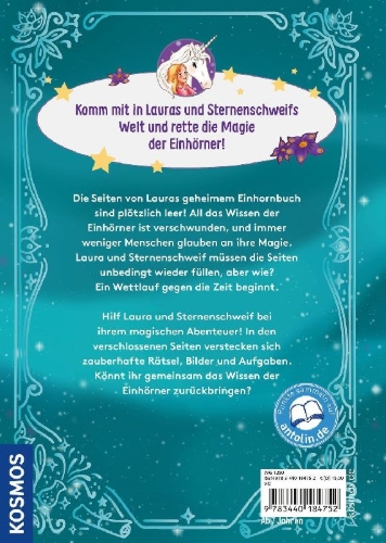 Buchcover und Innenansicht für das Buch: Sternenschweif, Das geheime Einhornbuch