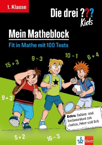 Buchcover und Innenansicht für das Buch: Die drei ??? Kids: Mein Matheblock 1. Klasse