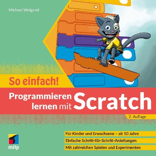 Buchcover und Innenansicht für das Buch: Programmieren lernen mit Scratch - So einfach!