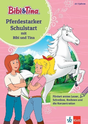Buchcover und Innenansicht für das Buch: Bibi und Tina: Pferdestarker Schulstart mit Bibi und Tina