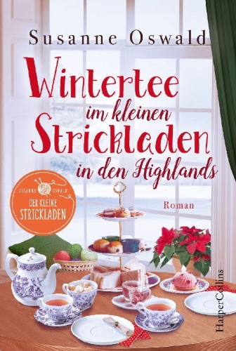 Buchcover und Innenansicht für das Buch: Wintertee im kleinen Strickladen in den Highlands