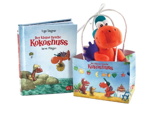Buchcover und Innenansicht für das Buch: Der kleine Drache Kokosnuss - Geschenktüte