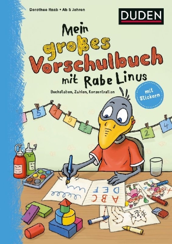 Buchcover und Innenansicht für das Buch: Mein großes Vorschulbuch mit Rabe Linus