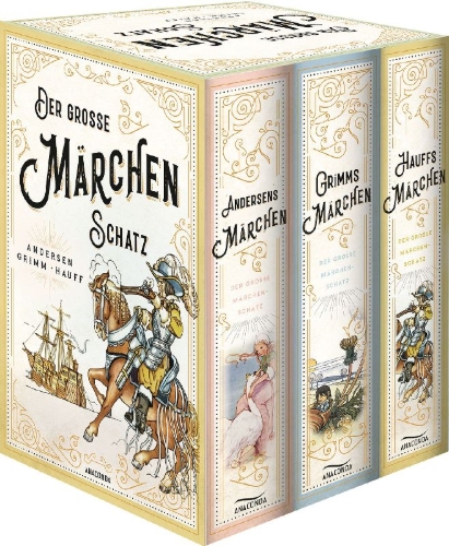 Buchcover und Innenansicht für das Buch: Der große Märchenschatz (Andersens Märchen - Grimms Märchen - Hauffs Märchen) (3 Bände im Schuber)