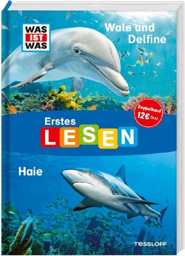 Buchcover und Innenansicht für das Buch: WAS IST WAS Erstes Lesen Doppelband 4. Wale und Delfine/Haie