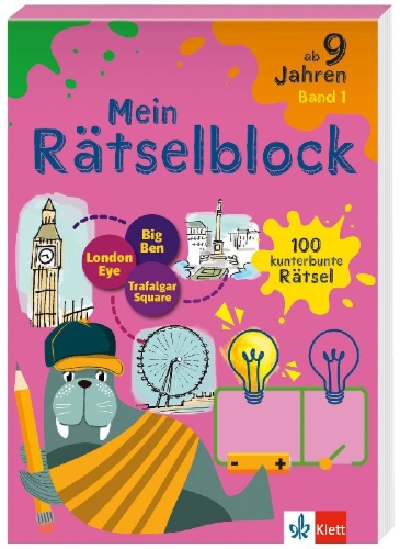 Buchcover und Innenansicht für das Buch: Klett Rätselblock ab 9 Jahren Band 1