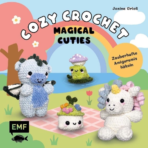 Buchcover und Innenansicht für das Buch: Cozy Crochet - Magical Cuties: Zauberhafte Amigurumis häkeln mit @crochetbyjanina