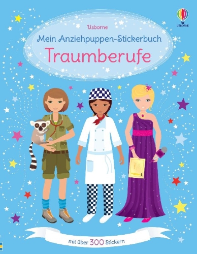 Buchcover und Innenansicht für das Buch: Mein Anziehpuppen-Stickerbuch: Traumberufe