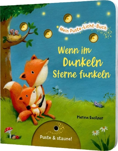 Buchcover und Innenansicht für das Buch: Mein Puste-Licht-Buch: Wenn im Dunkeln Sterne funkeln