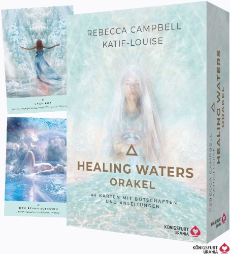 Buchcover und Innenansicht für das Buch: Healing Waters Orakel - 44 Karten mit Botschaften und Anleitungen