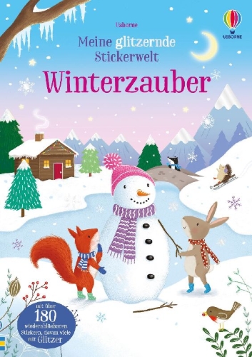 Buchcover und Innenansicht für das Buch: Meine glitzernde Stickerwelt: Winterzauber