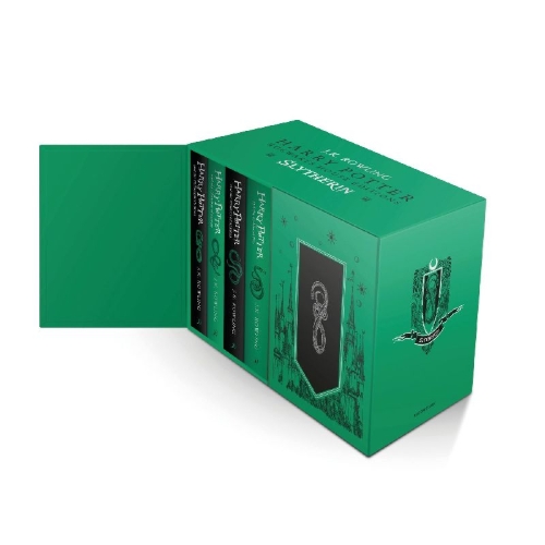 Buchcover und Innenansicht für das Buch: Harry Potter Slytherin House Editions Hardback Box Set
