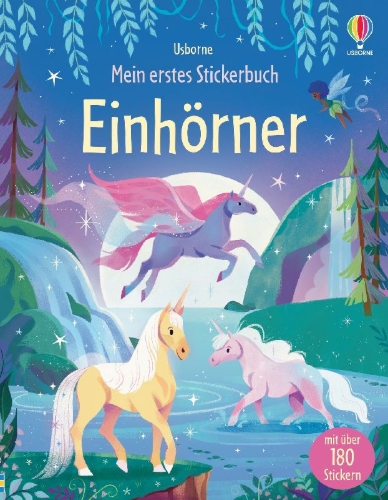 Buchcover und Innenansicht für das Buch: Mein erstes Stickerbuch: Einhörner