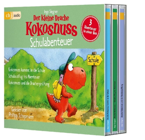 Buchcover und Innenansicht für das Buch: Der kleine Drache Kokosnuss - Schulabenteuer