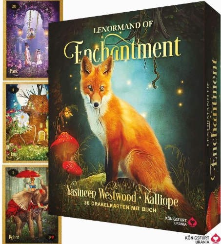 Buchcover und Innenansicht für das Buch: Lenormand of Enchantment - Zauberhafte Orakelkarten im Fantasy-Style