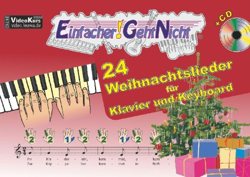 Buchcover und Innenansicht für das Buch: Einfacher!-Geht-Nicht: 24 Weihnachtslieder für Klavier und Keyboard mit CD