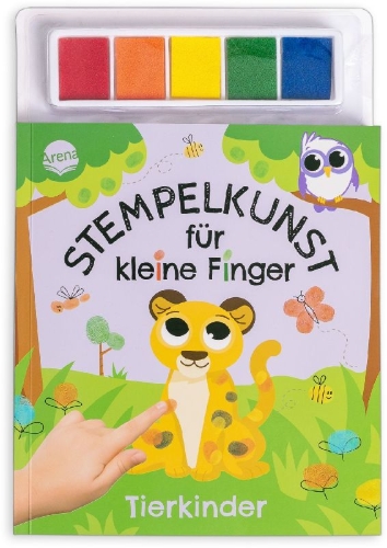 Buchcover und Innenansicht für das Buch: Stempelkunst für kleine Finger. Tierkinder