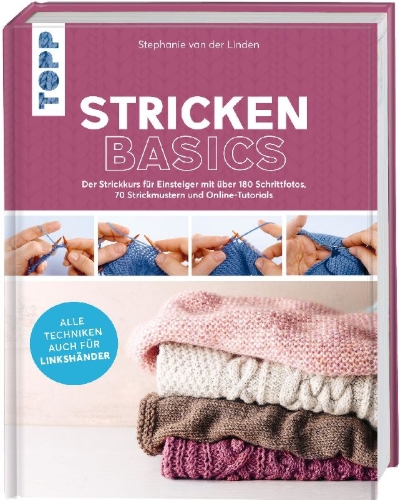 Buchcover und Innenansicht für das Buch: Stricken basics - Alle Techniken auch für Linkshänder!
