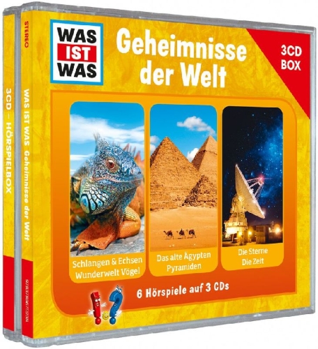 Buchcover und Innenansicht für das Buch: Was ist was Hörspielbox: Geheimnisse der Welt