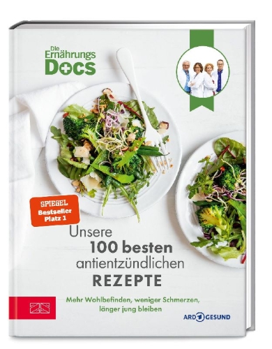 Buchcover und Innenansicht für das Buch: Die Ernährungs-Docs - Unsere 100 besten antientzündlichen Rezepte