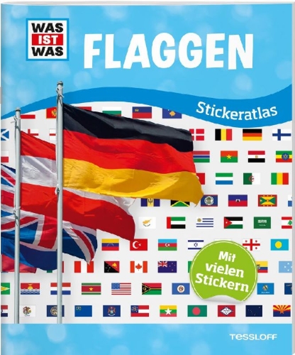 Buchcover und Innenansicht für das Buch: WAS IST WAS Sticker-Atlas Flaggen