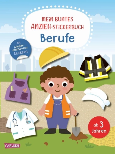 Buchcover und Innenansicht für das Buch: Mein buntes Anzieh-Stickerbuch: Berufe