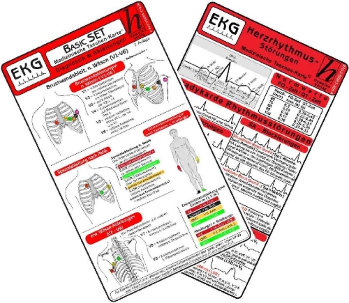 Buchcover und Innenansicht für das Buch: EKG Basic Set (er Set) - Herzrhythmusstörungen, EKG Auswertung - Medizinische Taschen-Karte