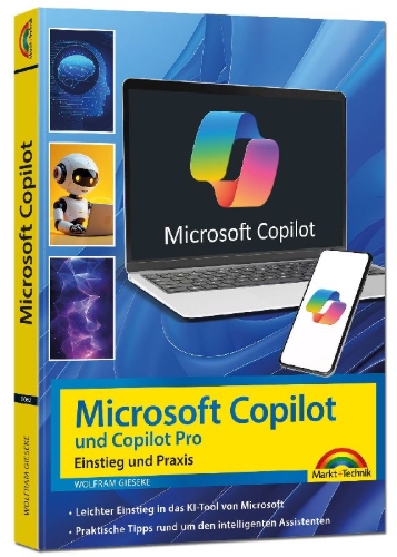 Buchcover und Innenansicht für das Buch: Microsoft Copilot und Copilot Pro - Einstieg und Praxis