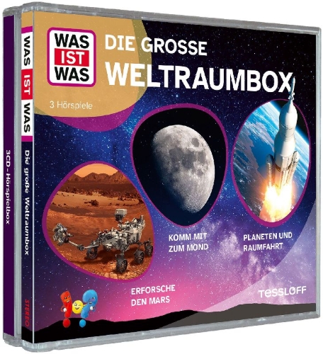 Buchcover und Innenansicht für das Buch: WAS IST WAS 3-CD Hörspielbox. Die große Weltraumbox