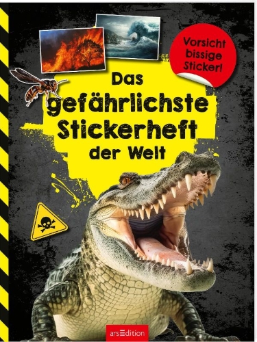 Buchcover und Innenansicht für das Buch: Das gefährlichste Stickerheft der Welt