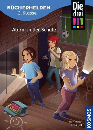 Buchcover und Innenansicht für das Buch: Die drei !!!, Bücherhelden 2. Klasse, Alarm in der Schule
