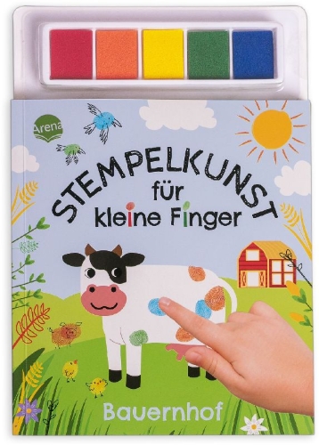 Buchcover und Innenansicht für das Buch: Stempelkunst für kleine Finger. Bauernhof