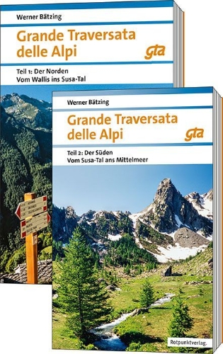 Buchcover und Innenansicht für das Buch: Grande Traversata delle Alpi Nord und Süd. Paket