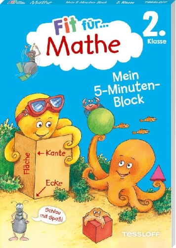Buchcover und Innenansicht für das Buch: Fit für Mathe 2. Klasse. Mein 5-Minuten-Block