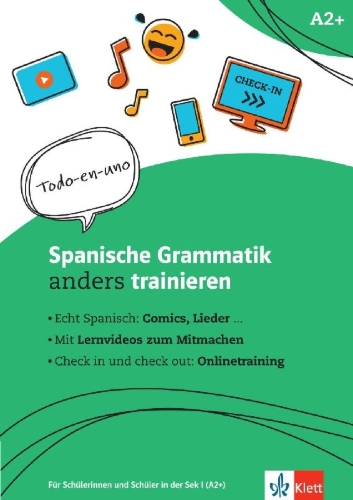 Buchcover und Innenansicht für das Buch: Spanische Grammatik anders trainieren