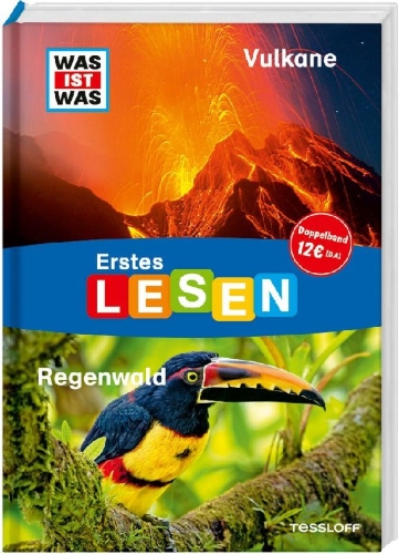 Buchcover und Innenansicht für das Buch: WAS IST WAS Erstes Lesen Doppelband 3.Vulkane/Regenwald