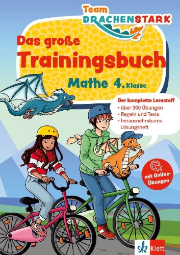 Buchcover und Innenansicht für das Buch: Klett Team Drachenstark: Das große Trainingsbuch Mathe 4. Klasse