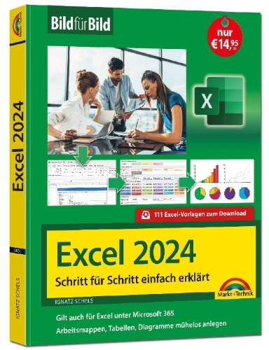 Buchcover und Innenansicht für das Buch: Excel 2024 Bild für Bild erklärt