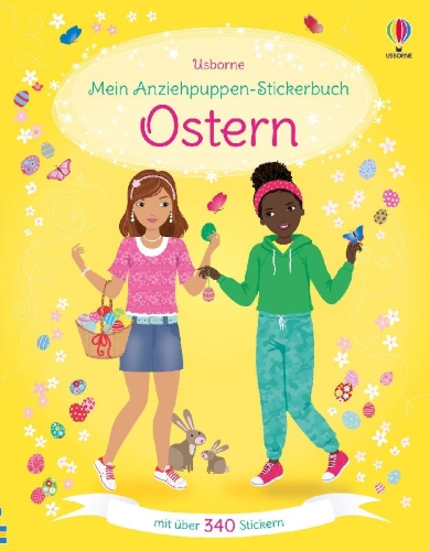 Buchcover und Innenansicht für das Buch: Mein Anziehpuppen-Stickerbuch: Ostern