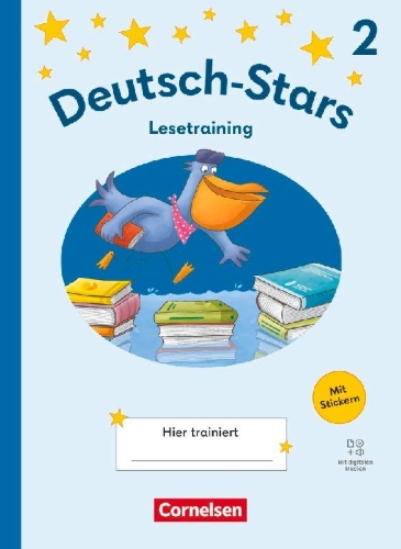 Buchcover und Innenansicht für das Buch: Deutsch-Stars 2. Schuljahr - Ausgabe 2025 - Lesetraining - Übungsheft mit Lösungen und digitalen Medien