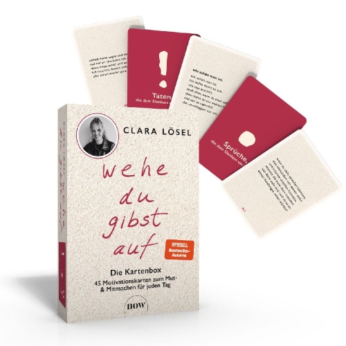 Buchcover und Innenansicht für das Buch: Wehe du gibst auf - Die Kartenbox