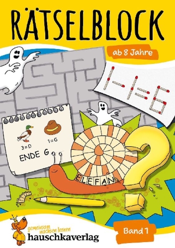 Buchcover und Innenansicht für das Buch: Rätselblock ab 8 Jahre, Band 1, A5-Block
