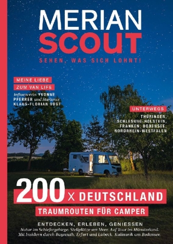 Buchcover und Innenansicht für das Buch: MERIAN Scout 19 - 200 x Deutschland für Camper