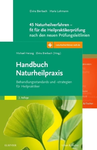 Buchcover und Innenansicht für das Buch: Handbuch Naturheilpraxis + 45 Naturheilverfahren - fit für die Heilpraktikerprüfung, Set