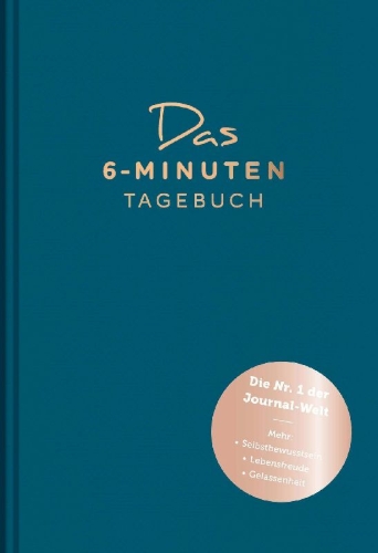Buchcover und Innenansicht für das Buch: Das 6-Minuten-Tagebuch (aquarellblau)