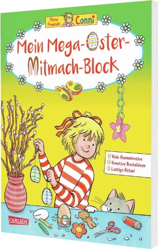 Buchcover und Innenansicht für das Buch: Conni Gelbe Reihe (Beschäftigungsbuch): Mein Mega-Oster-Mitmach-Block